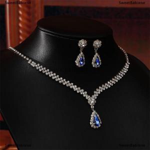 [COD] SweetBabiese 1Set Bridal Necklace Earrings Water Drop-shaped Rhinestone Jewelry Style Sparkling Jewelry Set For Wedding Party Gift