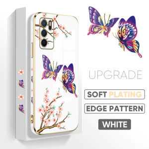 OPPO A16เคสโทรศัพท์ Oppoa16เคสโทรศัพท์ OppoA16กรณี OPPO A17 OPPO A17K กรณี OPPO A16S ฟรีสายคล้อง + การ์ตูนที่มีสีสันผีเสื้อขอบสี่เหลี่ยมรูปแบบปลอกชุบเคสโทรศัพท์หรูหราชุบเคสแบบนุ่ม