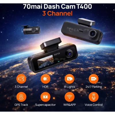 DACD 70mai T400 3-Channel Dashcam 2.5K Built-in GPS | Infrared Night Vision | Supercapacitor | E-hailing Grab