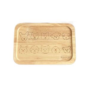 ESFDGL Dog/Cat Pattern Wooden Dinner Plate Anti-Scalding Insulated Food Baking Pan Cute Rectangular Dessert Serving Board Kitchen