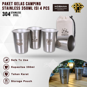 Paket Gelas Camping Plus Storage Pouch Stainless 304 isi 4 Pcs 350 Ml