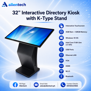 32" Interactive Directory Advertising Display Kiosk with Aluminum Stand – Capacitive Touchscreen Full HD Resolution