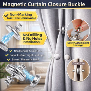 Magnetic Curtain Closure Buckle With Nail-free Straps Stainless Steel Magnetic Curtain Door Curtain Side Fixed Closure Buckle Adjustment Curtain Clip