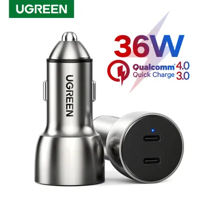 UGREEN 36W Car Dual PD TYPE C Fast Charger Up to 2.5x Faster Aluminum Case Suitable for Tomtom SatNav /iPhone 11 Pro/IPad Pro 2018/Huawei P30 Pro/Redmi Note 7/Nintendo Switch Ipad Pro 2021