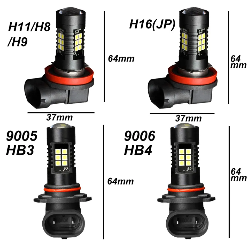 2Pcs H8 H11 LED Car Fog Lights Bulbs 9005 HB3 9006 HB4 H16JP Led