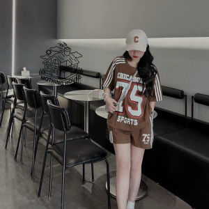 American casual suit summer new loose letter short sleeved shorts student sports two-piece set for age reduction