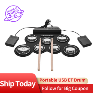 Compact Size USB Roll-Up Silicon Drum Set Digital Electronic Drum Kit 7 Drum Pads with Drumsticks Foot Pedals for Beginners Children Kids