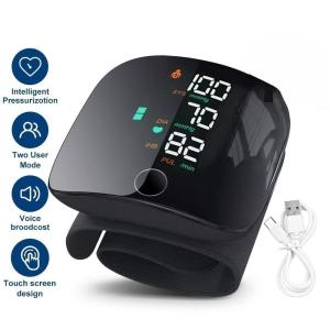 【5 Years Warranty】Rechargeable Automatic Wrist Blood Pressure Monitor Digital English Voice Broadcast BP Monitor Digital Electric Pulse Mini Sphygmomanometer with USB rechargeable data cable
