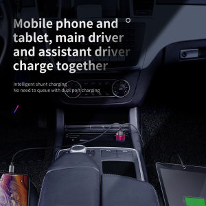 [ Ready Stock ] Baseus Car charger Apple Huawei Samsung and mobile phone fast charge USB car charger one for two QC3.0 USB fast charge car 45w fast charger Dual USB Quick charging car charger