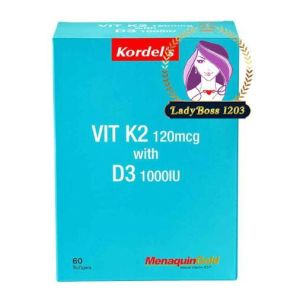 Kordels Vit K2 120mcg with D3 1000IU for Heart Kidney Bones Skin Veins and Immunity Health (60s)