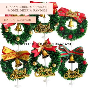 SFS - CHRISTMAS WRATH KECIL MINI DIAMETER 6CM HIASAN KUE TART TOPPER KUE TART NATAL AKSESORIS NATAL
