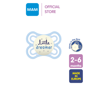 MAM Perfect Night Pacifier 2-6 Months Glow in the Dark Baby Soother with Self Sterilising Travel Case