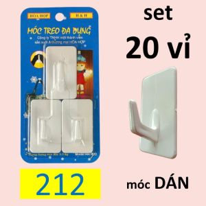 Set 20 vỉ Móc treo dán tường siêu dính chịu lực HÒA HỢP _ Móc treo đồ dán tường sơn nước dán gạch men