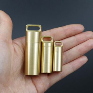 YINGXING Sealed Mini Hang Buckle Moisture-proof Pill Tablet Container Brass Acorn Pill Bottle Capsules Organizer Pill Box Travel Pill Case Granule Storage Box