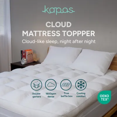 KAPAS LIVING | Cloud-Like Mattress Topper | Premium Cooling Fabric | 1800gsm | Single Queen King