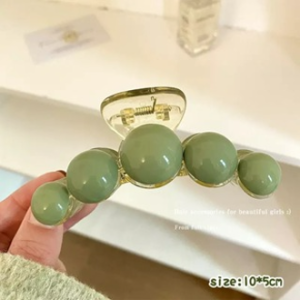 Korean Style Womens Green Pearl Hair Clip: Large Curly Claw Hair Ornament and Headpiece