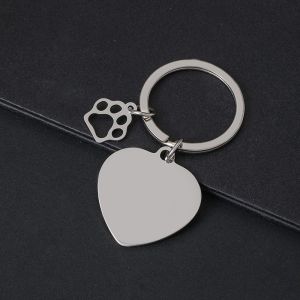 Personalized Heart Keychain Custom Name Date Engraved Fashion Paw Accessories Stainless Steel Diy Gift