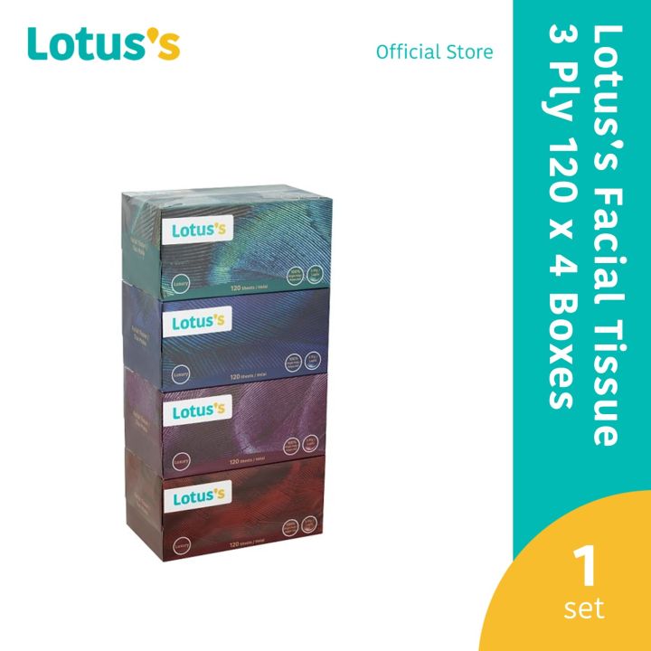 Lotus'S Facial Tissue 3 Ply 120 Sheets X 4 Boxes
