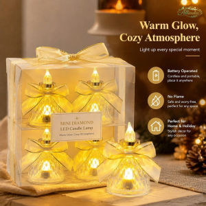Allieuka Flameless LED Candle Lamp Mini Diamond Glass Bottle Warm Flicker Battery Night Light Decoration