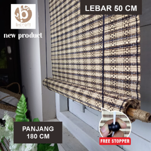 Kerai Tirai Gorden Gulung Lidi Tenun Motif Macan Ukuran 50x180cm Kerajinan Anyaman Jogja