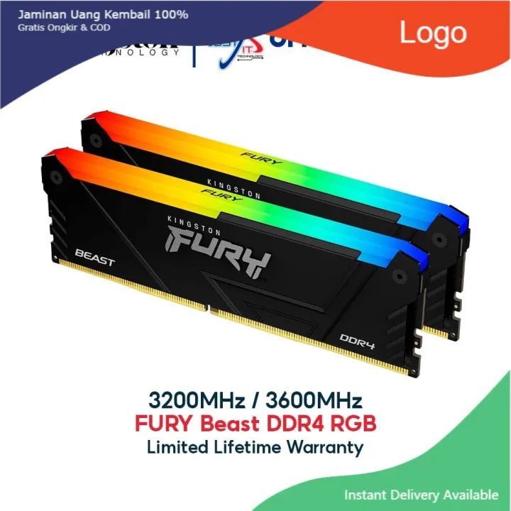 KINGSTON FURY BEAST RGB DDR4 GAMING LONGDIMM / PC RAM ( 8GB*2 / 16GB*2 )( 3200MHZ CL16 / 3600MHZ CL18 )