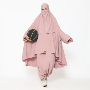 Allev Risha Set Sirwal Akhwat dan Khimar Lengan serta Cadar - Dusty Pink