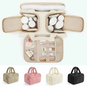 OXTRWZ Multifunctional Makeup Bag Large Capacity Puffy Wash Pouch Storage Handle Cosmetic Container Data Cable Storage