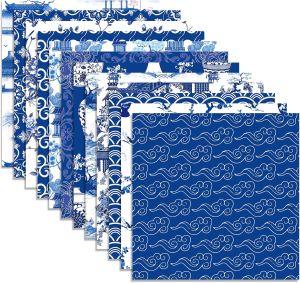 Chinese Blue and White Porcelain Scrapbook Paper Pad24 Pcs Double-Sided Decopodge PaperCardstock Paper for Scrapbooking DIY Decorative Background Cardmaking Supplies Craft Paper