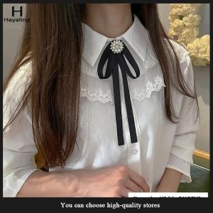 Hayating 1Pcs British Korean College Style Handmade Ribbon Black Bowtie Pins Small Bow Tie For Womens Girl Bank White Shirt Collar Flower