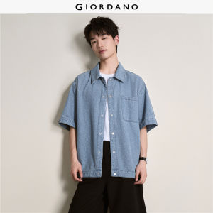 Giordano Men Jacquard denim single pocket short sleeve shirt Free Shipping 18046704