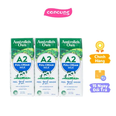 Sữa tươi tiệt trùng nguyên kem Australias Own A2 Lốc 3x200ml