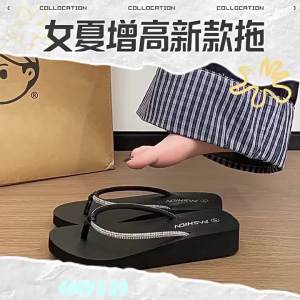 [Free Shipping] 2026 New WomenS Beach Sandals And Slippers Summer Fashionable Outdoor Wear Thick-Soled Wedge Heel Sandals With Rhinestones Flip-Flops