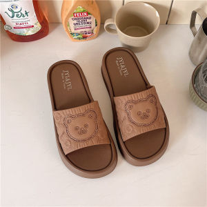 [Free Shipping] Little Bear Thick-Soled 2025 New Summer Slippers For Women Outdoor Wear Non-Slip Cute Indoor Ins Style Height-Increasing Sandals