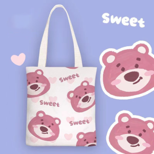 Túi Xách Tote Cầm Tay Bằng Vải Canvas Họa Tiết Gấu Dâu Tây Đa Năng Phong Cách Hàn Quốc Đơn Giản BZ027