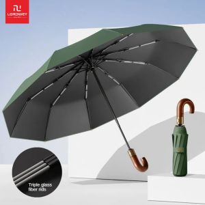 LORDWEY Windproof and UV-resistant Casual Folding UPF50+ Automatic Handle with A Curved Handle Design Fashionable and Compact 23-inch 10-bone Umbrella