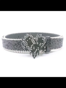 Punk PU Waist Belt for Jean Heavy Duty Hip Hop Belt Waistband Glinting Buckle with Encrusted Rhinestones