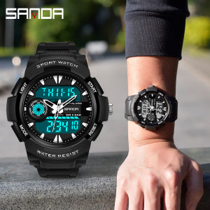 SANDA Mens Sport Watches Luxury Brand Digital Back Light Wristwatches Waterproof Analog Men Quartz Clock LED Wristwatch
