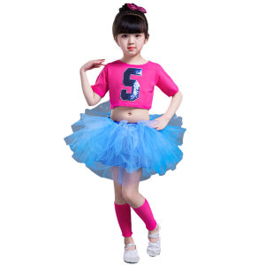 LOLANTA ชุดเครื่องแต่งกายเต้นแจ๊สสําหรับเด็กผู้หญิงชุดเชียร์ลีดเดอร์เสื้อผ้าชุดกระโปรงเสื้อเอวลอยชุดสําหรับการแสดงบนเวที