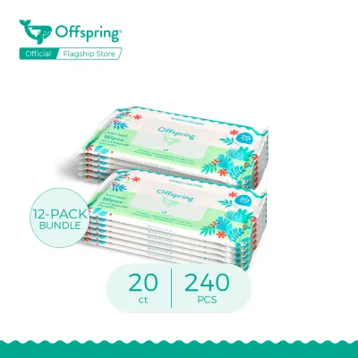 Offspring Biodegradable Plant-Based Baby Wipes 20 ct (12 Packs) [240Pcs]