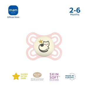 MAM Perfect Night Pacifier 2-6 Months Glow in the Dark Baby Soother with Self Sterilising Travel Case (NEW)