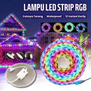 LAMPU LED STRIP SELANG WARNA WARNI Full 8 mETER 3528 2835 220V + ADAPTOR OUTDOOR LED STRIP RGB LAMPU HIAS