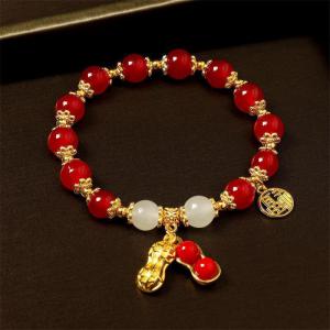SHOPHOME - Gelang Giok Kacang Merah Hijau Keberuntungan Gaya Retro Fashion Wanita & Pria GLG01
