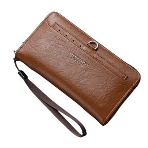 PU Leather Men Zipper Long Wallet With Front Card Holder Dompet Panjang Zip Lelaki Dan Clutch Bag Men (W-028)