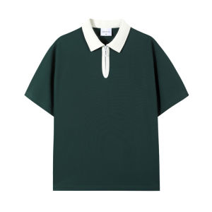 230 Áo khoác cotton piqué nửa khóa màu sắc polo Áo sơ mi nam phong cách Mỹ thời thượng thương hiệu cổ bẻ tay ngắn vai trễ T Áo Thun