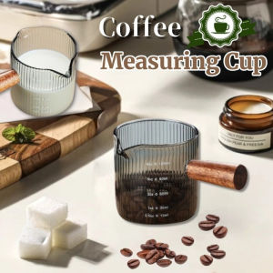 120ML Glass Coffee Measuring Cup with Wooden Handle Espresso Cup Double Mouth Heat-resistan Coffee Mug