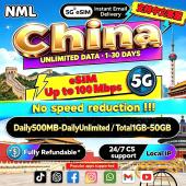 🇨🇳NMLeSIM China eSIM | 5G | 1-30 Days Daily500MB-DailyUnlimited / Total1GB-Total50GB High-Speed Unlimited Data eSIM 中国大陆 with VPN | Full 24H Coverage