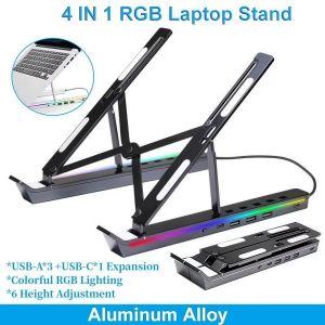 UTOPUS 4IN1 Laptop Stand USB Docking Station Aluminum Alloy RGB Cooling Stand Portable Foldable Notebook Bracket PC Accessories