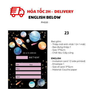 Thiệp Mời Sinh Nhật Chủ Đề Phi Hành Gia Cho Bé Thiệp Mời Chủ Đề Không Gian Vũ Trụ - Astronaut Theme Birthday Card for Kids Planets Rocket Ship Party Outer Space Birthday Invitation PHG50