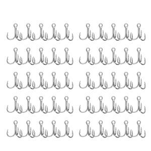50pcs Professional Barbed Fishing Hook Set Treble Hook Set Round Bend Hook Freshwater Saltwater Fishing Accessories