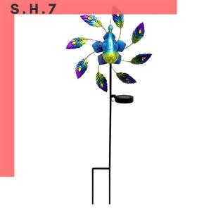 Solar Peacock Windmill Garden Light Colorful Iron Wind Spinners Ground Plug Light Lighting Ornaments Home Decor for Courtyard Garden